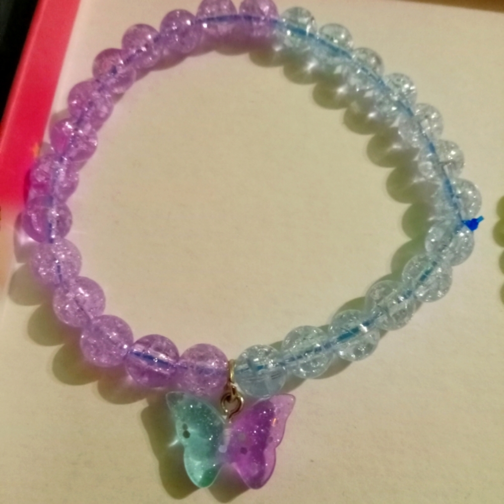COPY - COPY - Purple💜 and 💙blue butterfly 🦋 Glitter Bead Bracelet